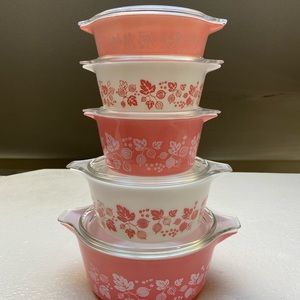 Pyrex pink gooseberry casseroles set 8 Pcs